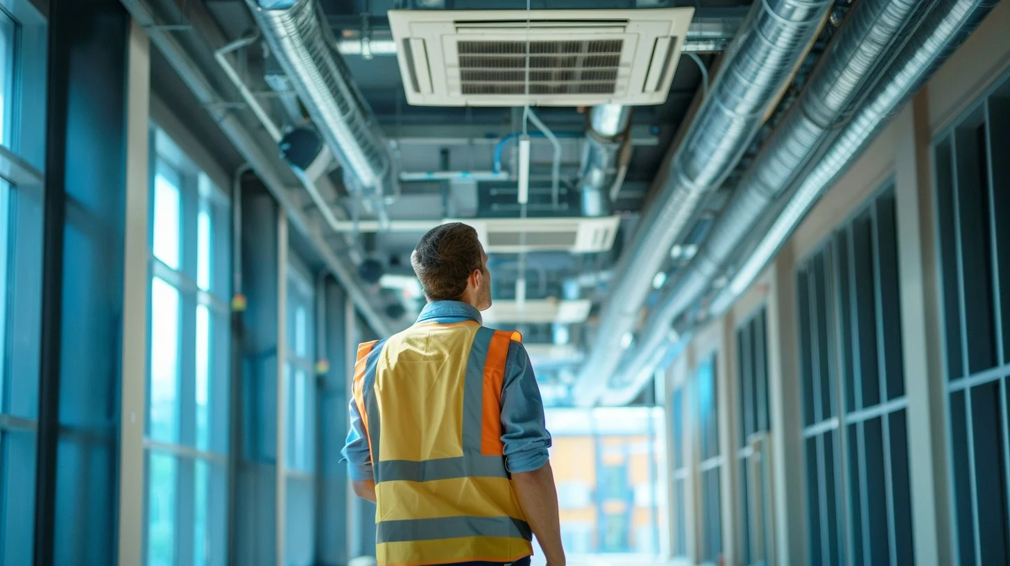 Field service engineer inspecting commercial HVAC system